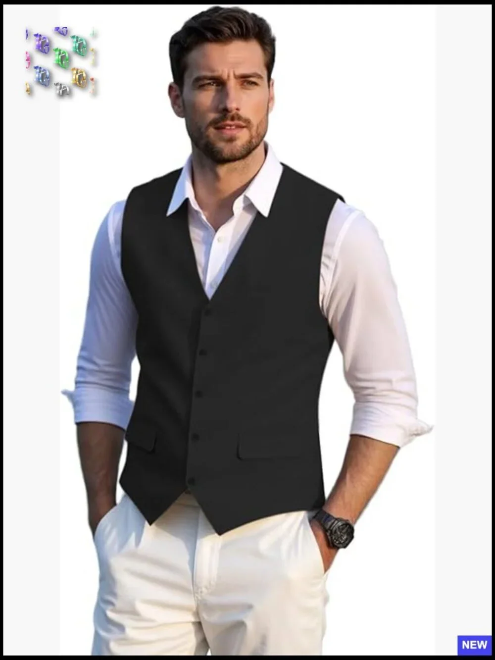 V-Neck Waistcoat Cotton Linen Suit Vest Casual Summer Party Beach Wear